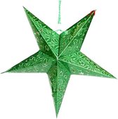 Kerst ster van stevig karton - Kerstster versiering - Decoratie voor Kerstmis - Ster medium (60cm) - Kerststerren met sterren en maantjes patroon - Groen