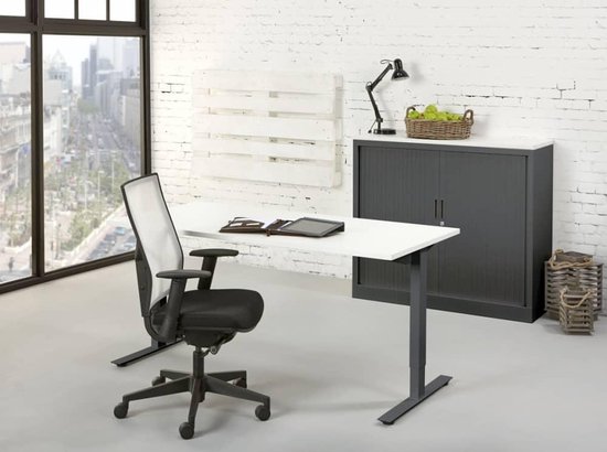 Ergonomisch design t-poot bureau Teez breed 140CM diep 80CM bladkleur Wit framekleur Antraciet (Ral 7016)