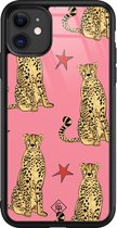 iPhone 11 hoesje glass - The pink leopard | Apple iPhone 11  case | Hardcase backcover zwart