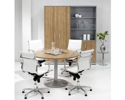 Ronde vergadertafel Teez diameter 120cm bladkleur Ahorn framekleur Chroom