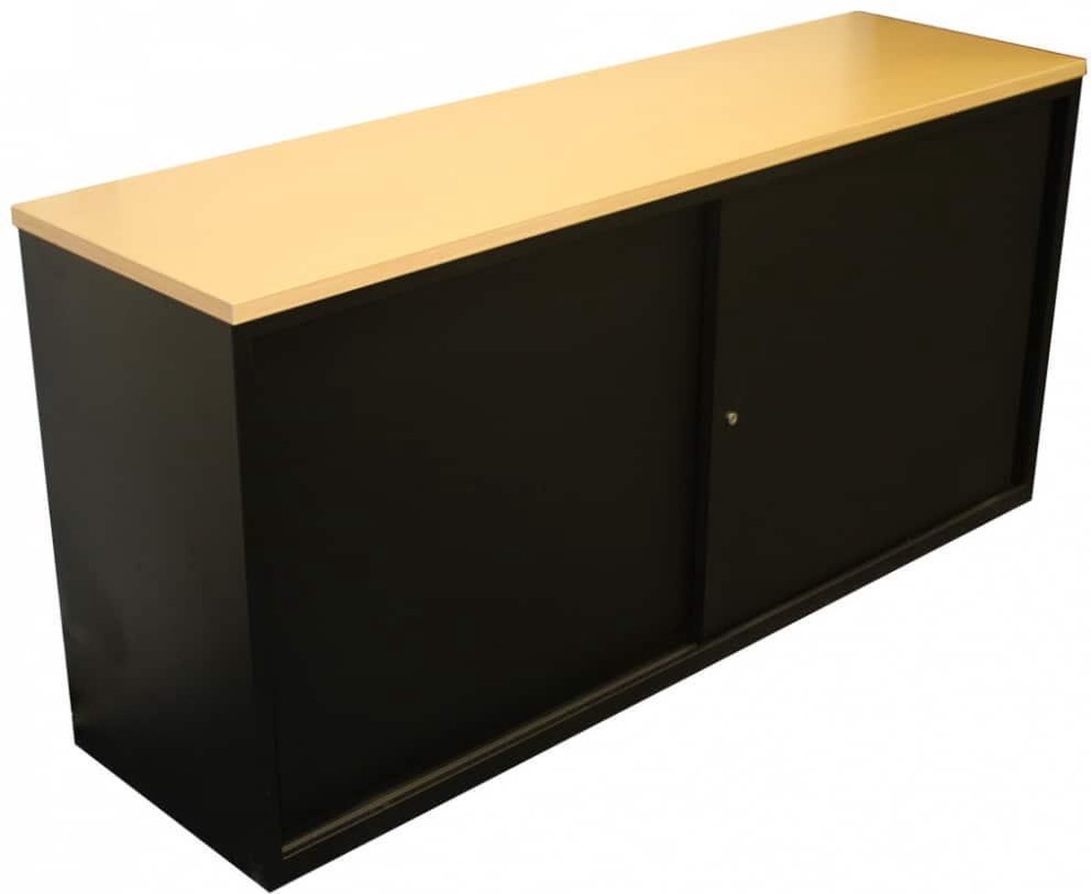 Lage schuifdeurkast 72,50x166x40 Licht grijs met topblad Wit