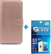 Portemonnee Book Case Hoesje + 2x Screenprotector Glas Geschikt voor: Motorola Moto E6 Plus -  rose goud