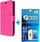 Portemonnee BookCase Hoesje + 2 Pack Screenprotector Glas Geschikt voor: Samsung Galaxy J6 Plus 2018 - roze