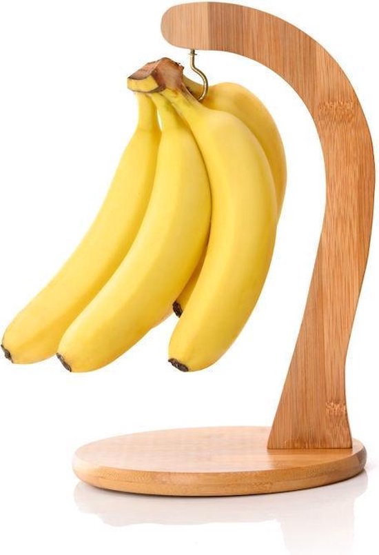 Decopatent® Bananenhouder - Bamboe - Bananenhanger met ophanghaak - Druivenhouder - Hout - Fruitmand Banaan ophangen - Bananenhaak