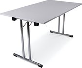 Inklapbare tafel recht | 140x80 | T-frame | Blad: Grijs | Frame: Chrome