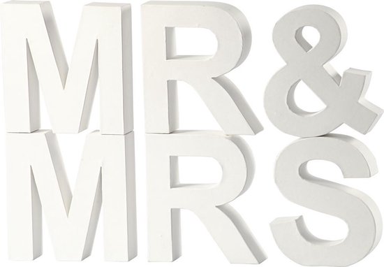 Letters, MR & MRS, H: 17,5 cm, D: 4,5 cm, wit, 1 set