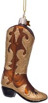 Vondels Glazen kerst decoratie bruine cowboy laars met glitter H11cm