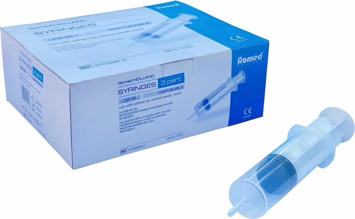 Romed 3-delige injectiespuiten steriel met cathetertip 200ML 10 stuks