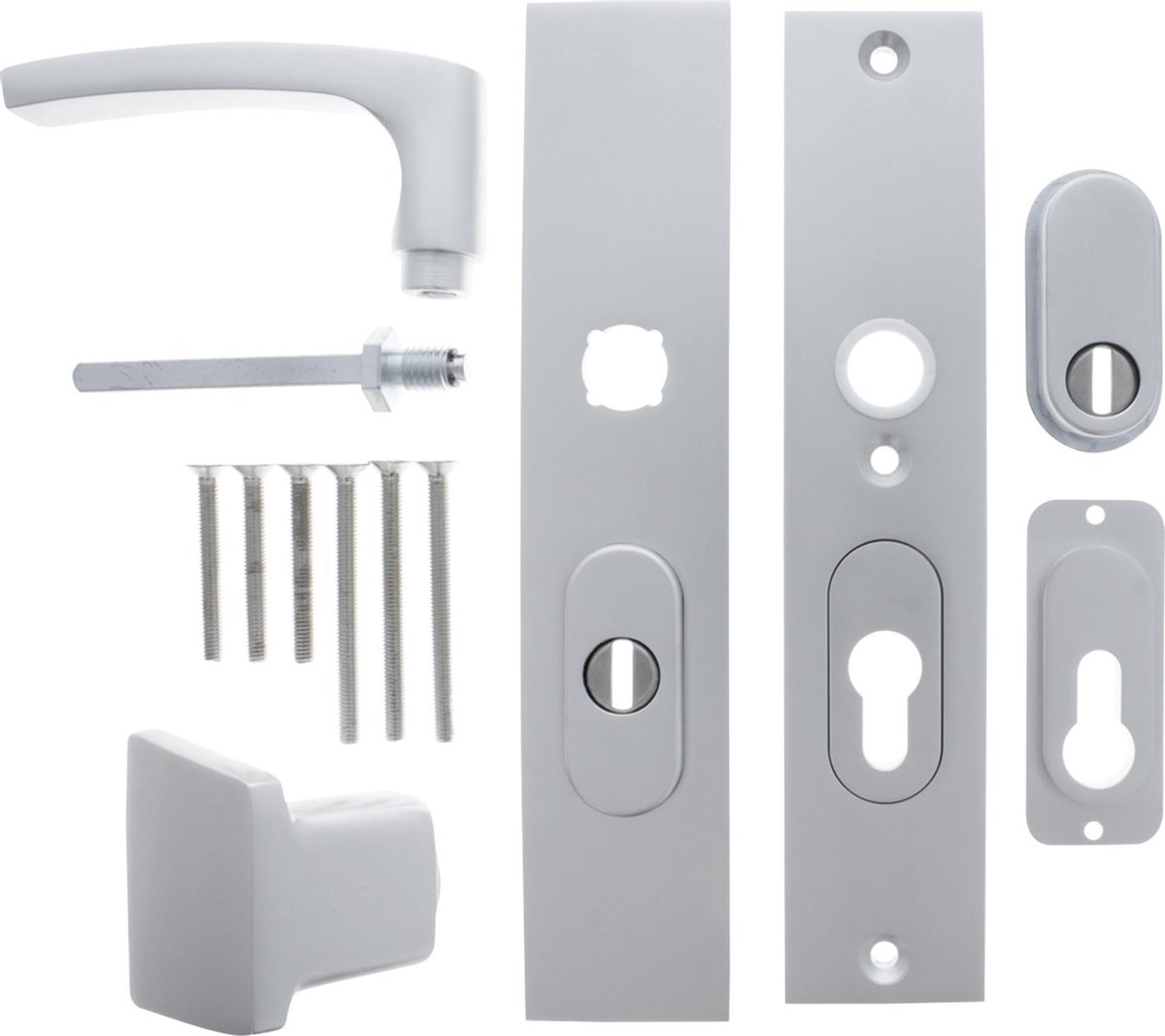 Starx Veiligheidsbeslag met Kerntrekbeveiliging – Deurbeslag Aluminium – Duwer/Kruk – Langschild PC55/PC72mm