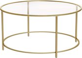 Vasagle salontafel rond, glazen tafel met gouden stalen frame, salontafel, robuust gehard glas, modern goud