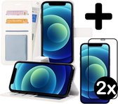 Hoes voor iPhone 12 Pro Hoesje Book Case Met 2x Screenprotector Full Cover 3D Tempered Glass - Hoes voor iPhone 12 Case Hoesje Cover - Hoes voor iPhone 12 Hoes Wallet Case Hoesje -