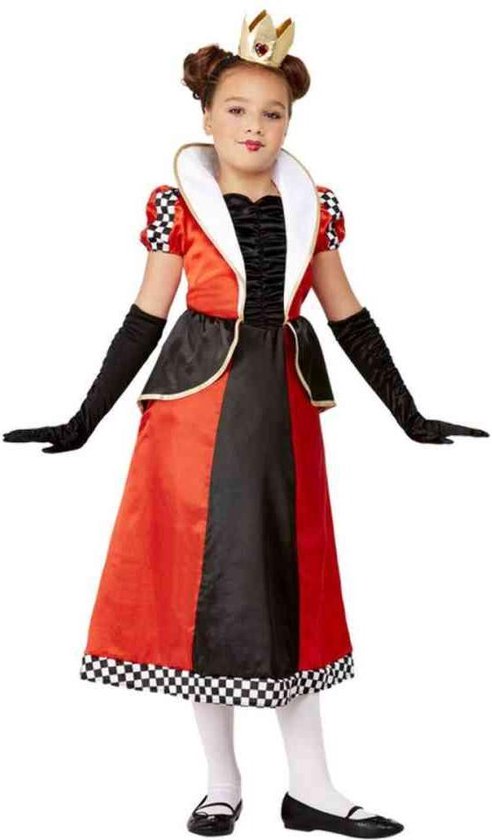 Smiffy's - Casino Kostuum - Hartenkoningin Rood-Zwart - Meisje - Rood, Zwart - Medium - Carnavalskleding - Verkleedkleding