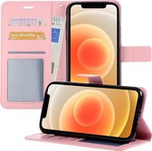 Hoes voor iPhone 12 Mini Hoesje Bookcase Wallet Case Lederlook Hoes Cover - Licht Roze