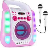 Karaoke set met microfoons en ingebouwde speaker - Fenton SBS30P - 2 karaoke microfoons - Bluetooth - CD G - Lichteffecten - Draagbaar - Roze