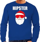 Foute Kerst sweater / Kersttrui Hipster Santa blauw voor heren- Kerstkleding / Christmas outfit XL