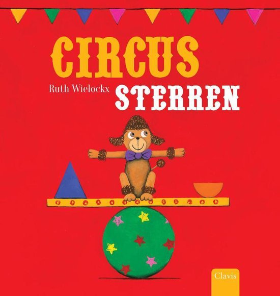 Boekomslag met de titel 'Circus Sterren' en een hondje dat op een bal balanceert.