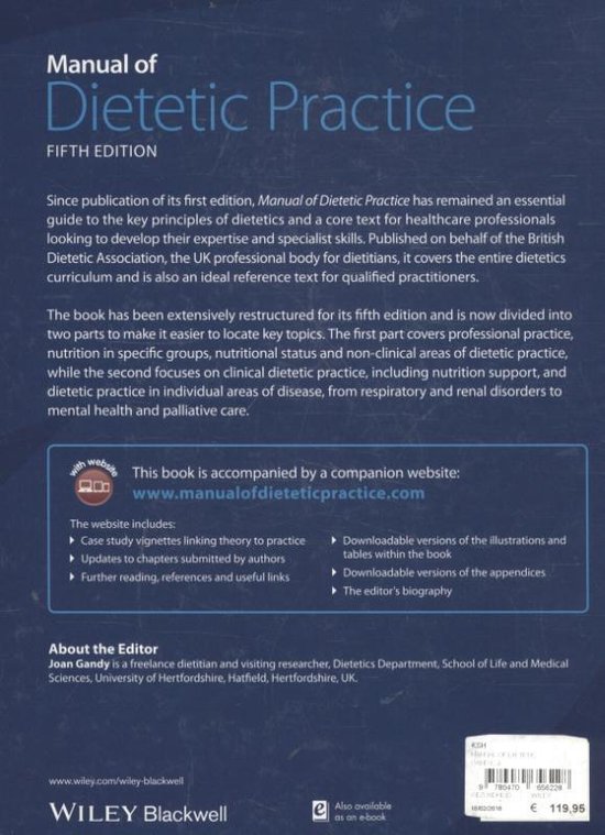 Manual of Dietetic Practice 9780470656228 Joan Gandy Boeken