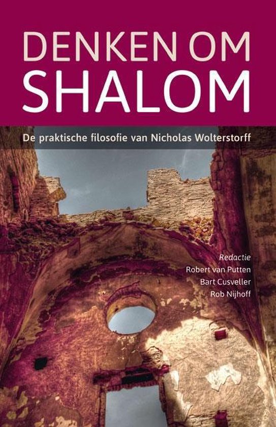 Boek "Denken om Shalom" met een foto van ruïnes.