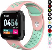 Bandje Voor Fitbit Versa Dubbel Sport Band - Roze Lichtblauw - Maat: SM - Horlogebandje, Armband