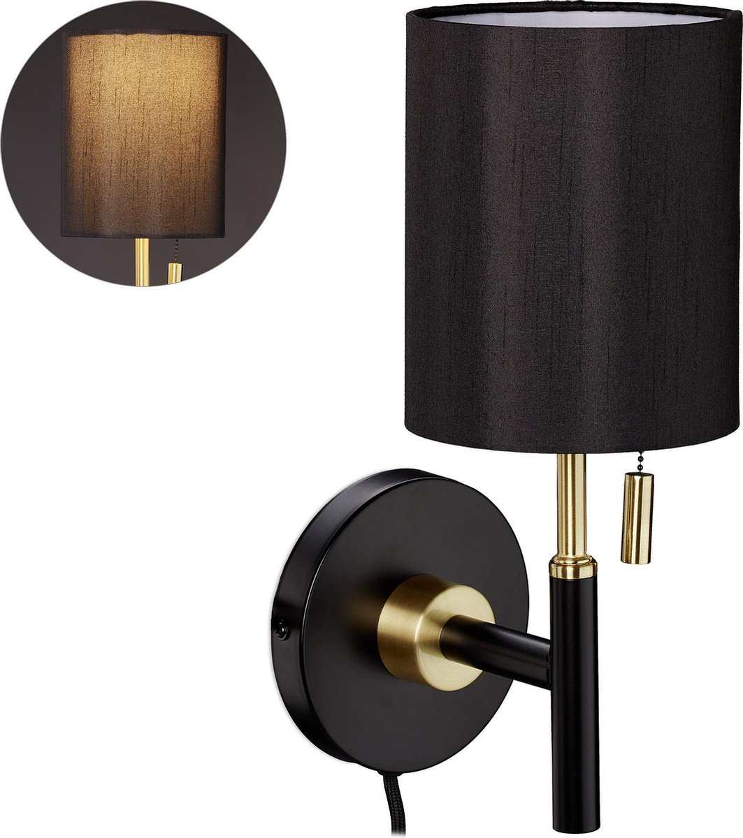 Tapijt halfgeleider herhaling Relaxdays wandlamp binnen met snoer - muurlamp woonkamer - wandspot met  schakelaar zwart | bol.com