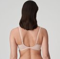 Achterkant van een nude voorgevormde beugel bh met ruitjespatroon en dubbele haakjes sluiting.
