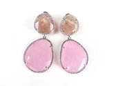 Zilveren oorringen oorbellen Model Inspiring gezet met bruine en roze stenen