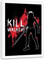 Foto in frame , Kill Walkers ,  70x100cm , filmpersonage II, rood wit zwart , wanddecoratie