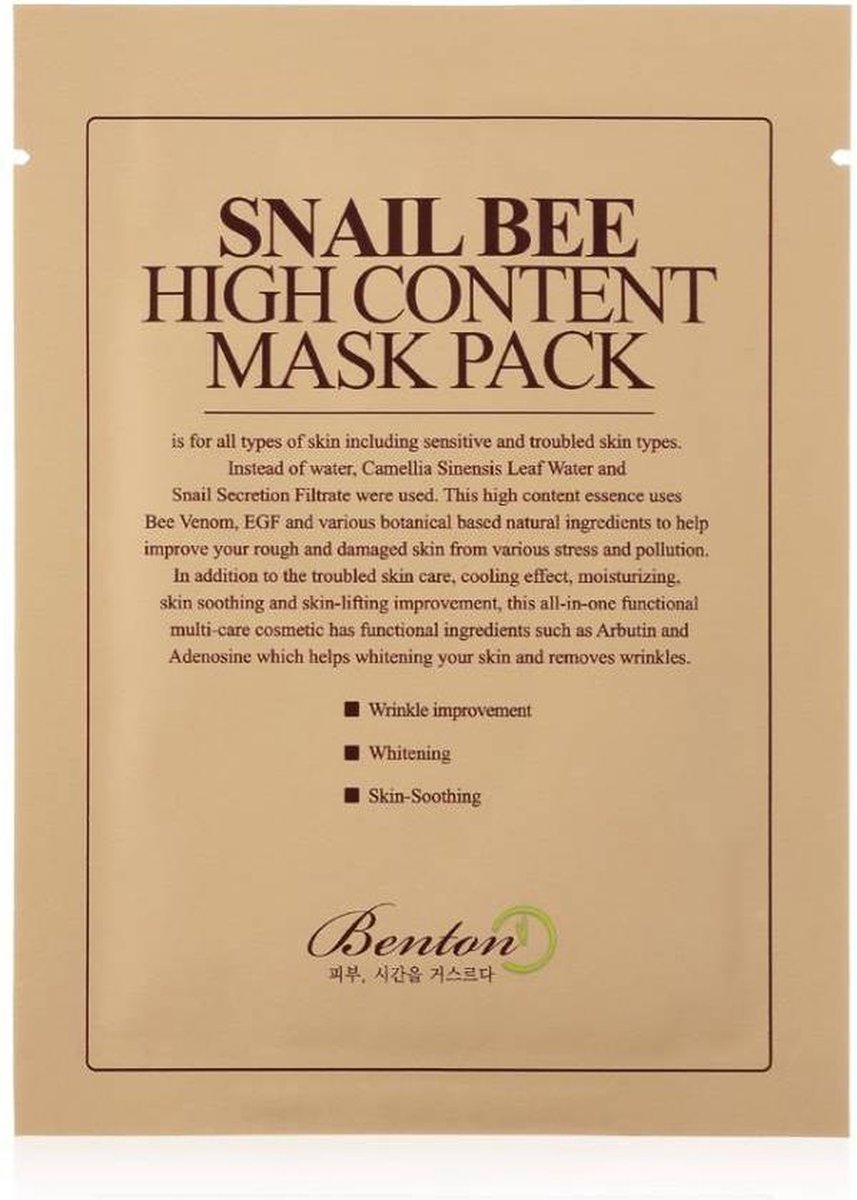 Goedkoopste Benton - Snail Bee High Content Mask Pack - Gezichtsmasker 20 g