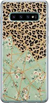Samsung Galaxy S10 hoesje siliconen - Luipaard bloemen print - Soft Case Telefoonhoesje - Luipaardprint - Groen