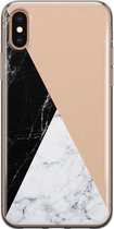 iPhone X / XS - Marbre noir marron | Coque Apple iPhone Xs | Étui en Siliconen TPU | Couverture arrière transparente