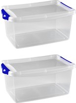 6x Stuks opberg boxen/opbergdozen 4 liter 29 x 19 x 13 cm kunststof - Opslagboxen - Opbergbakken kunststof transparant/blauw
