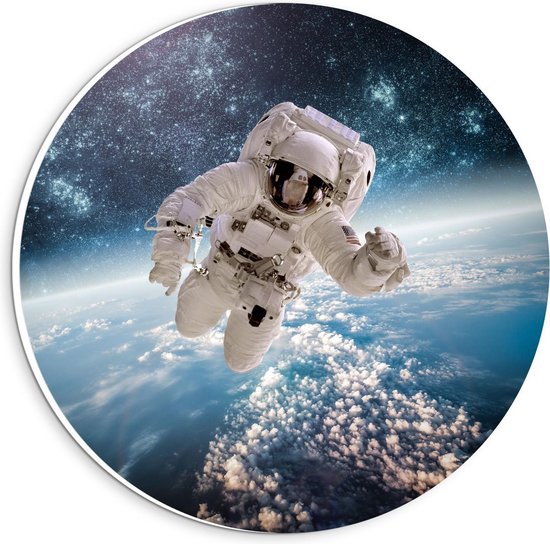 Forex Wandcirkel - Astronaut in de Ruimte - 20x20cm Foto op Wandcirkel (met ophangsysteem)