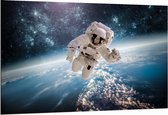Dibond - Astronaut in de Ruimte - 150x100cm Foto op Aluminium (Wanddecoratie van metaal)