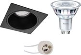 LED Spot Set - Pragmi Minko Pro - GU10 Fitting - Inbouw Vierkant - Mat Zwart - Verdiept - 90mm - Philips - CorePro 830 36D - 5W - Warm Wit 3000K - Dimbaar