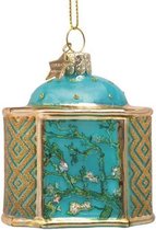Ornament glass Van Gogh almond blossom blue jar H10cm w/box