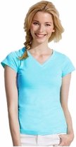 Dames t-shirt V-hals lichtblauw 100% katoen slimfit - Dameskleding shirts 42