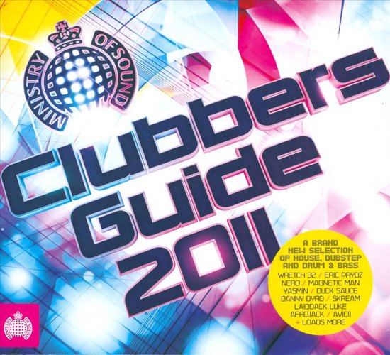 Clubbers Guide 2011 logo op een abstracte achtergrond met Ministry of Sound logo's.