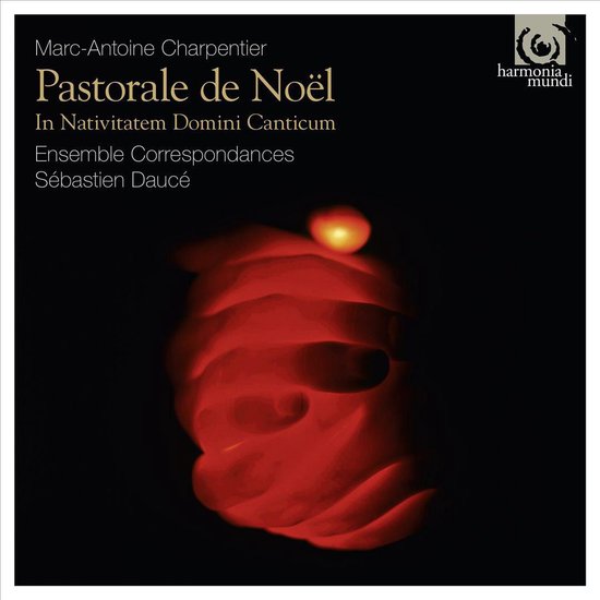 Albumhoes met rode, gloeiende abstracte vorm en tekst "Pastoral de Noël".