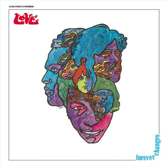 Albumhoes met een collage van psychedelische gezichten in levendige kleuren: blauw, paars, groen, rood, geel en roze.