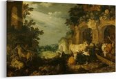 Schilderij - Landschap met ruïnes, vee en herten — 90x60 cm