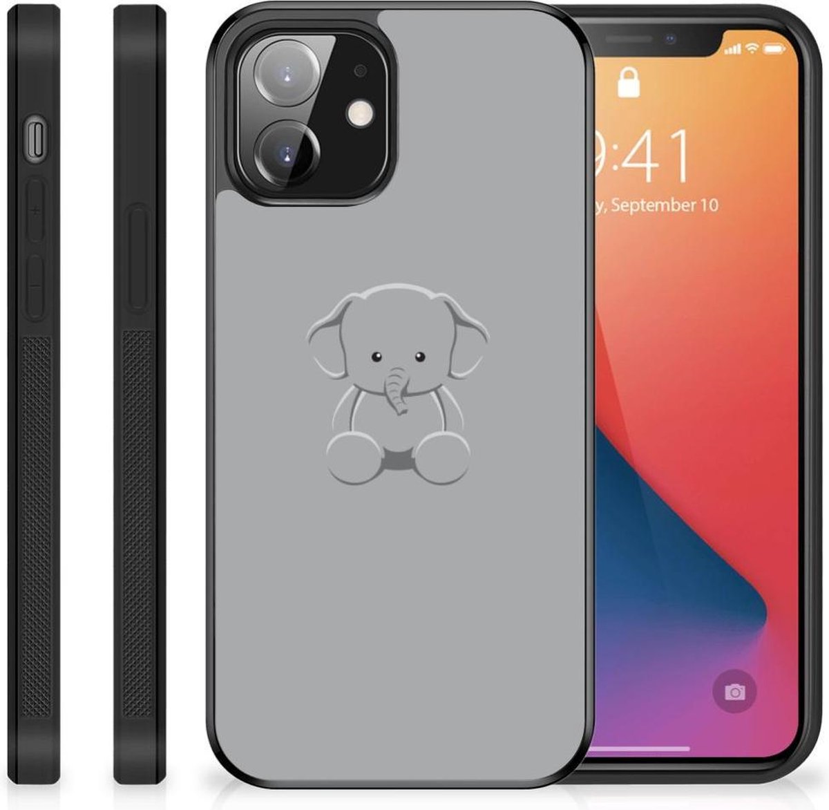Back Cover voor iPhone 12 Mini Bumper Hoesje Grijs Baby Olifant