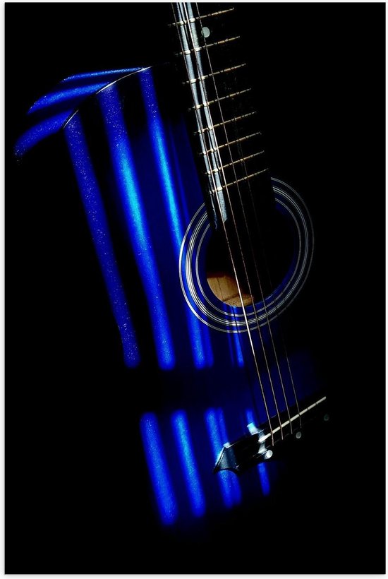 Poster – Gitaar met Blauwe Lampen - 40x60cm Foto op Posterpapier