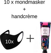 10 Zwarte Herbruikbare Mondkapjes met Luxe Handcreme | Uitwasbaar | Flexibel | Comfortabel