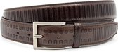 JV Belts Fraaie unisex riem bruin met streep patroon - heren en dames riem - 3.5 cm breed - Bruin - Echt Leer - Taille: 95cm - Totale lengte riem: 110cm