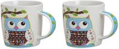 Set van 2x stuks uilen print drink mokken/bekers blauw 300 ml