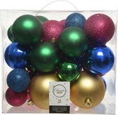 26x Kunststof kerstballen mix gekleurd 6, 8, 10 cm - Kerstversiering/kerstdecoratie