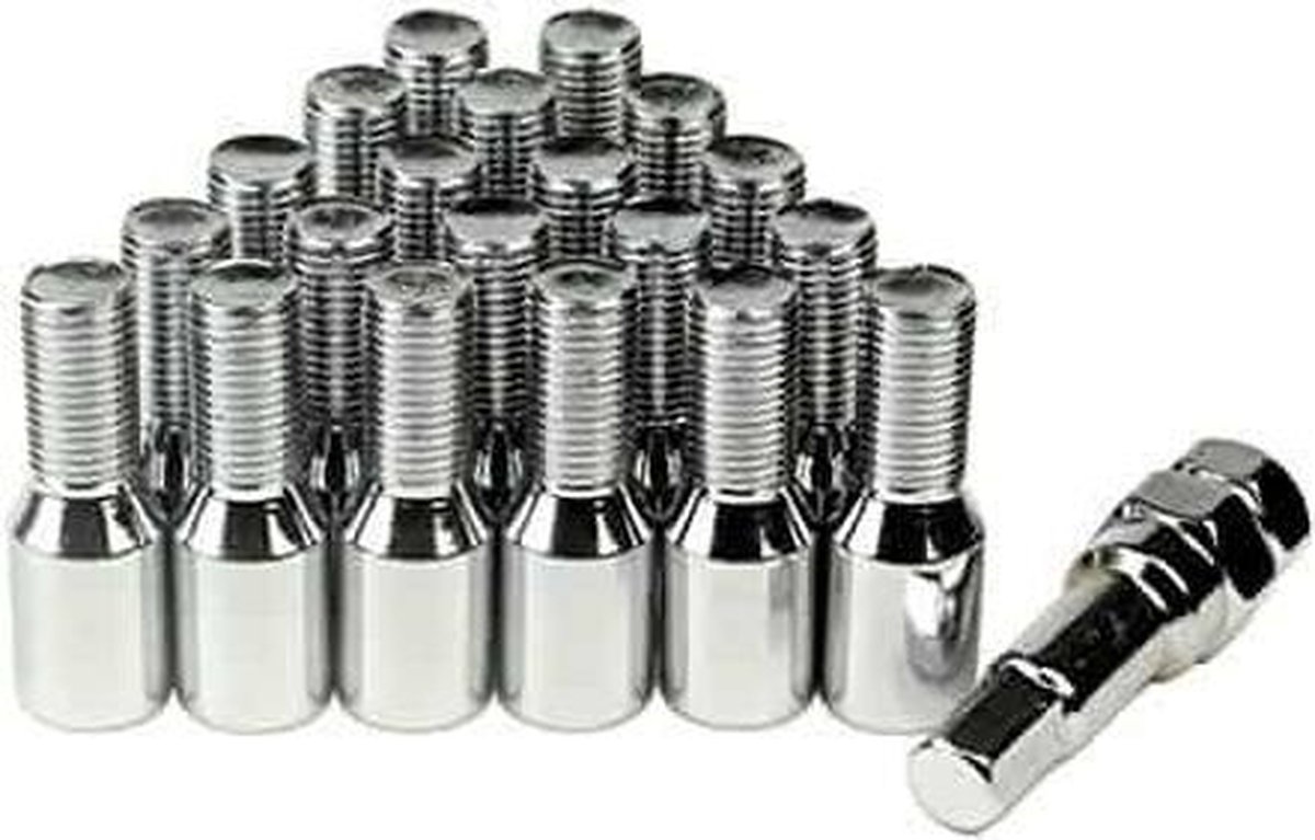 Wielbouten - M12 x 1,25 - 28mm - Zilver bouten - 20 stuks plus Sleutel / M12x1.25 / M12x1,25