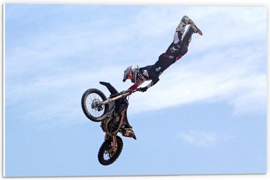 Forex - Motorcrosser in de Lucht met Motor - 60x40cm Foto op Forex