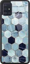 Samsung A51 hoesje glass - Blue cubes | Samsung Galaxy A51  case | Hardcase backcover zwart