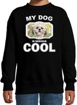 Shih tzu honden trui / sweater my dog is serious cool zwart - kinderen - Shih tzus liefhebber cadeau sweaters 3-4 jaar (98/104)